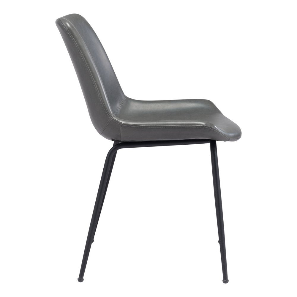 Set of Two Gray and Black Upholstered Faux Leather Dining Side Chairs