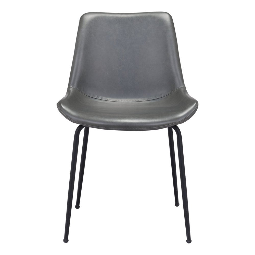 Set of Two Gray and Black Upholstered Faux Leather Dining Side Chairs