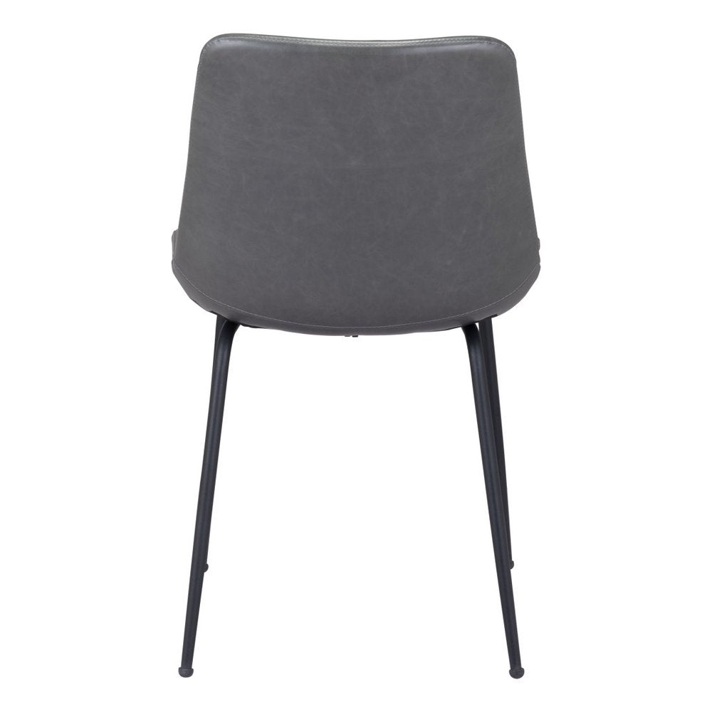 Set of Two Gray and Black Upholstered Faux Leather Dining Side Chairs