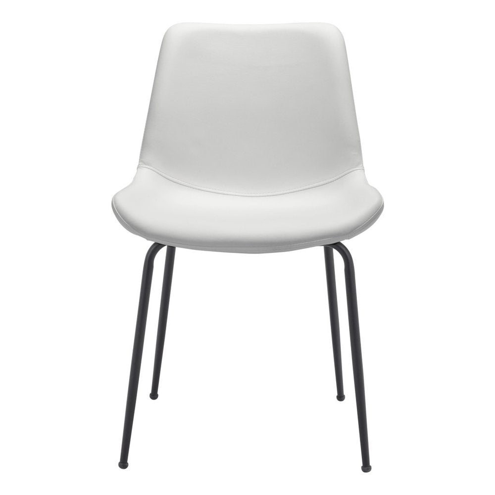Set of Two White and Black Upholstered Faux Leather Dining Side Chairs