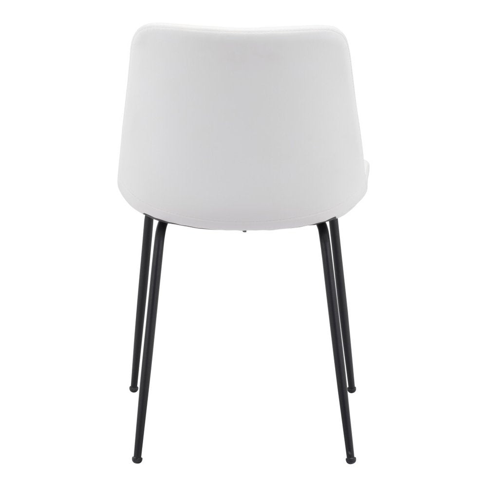 Set of Two White and Black Upholstered Faux Leather Dining Side Chairs