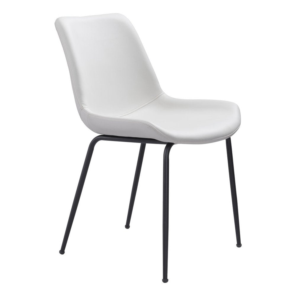 Set of Two White and Black Upholstered Faux Leather Dining Side Chairs