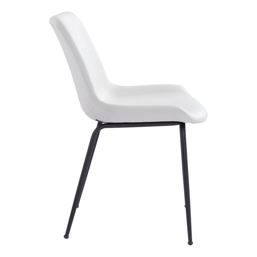 Set of Two White and Black Upholstered Faux Leather Dining Side Chairs