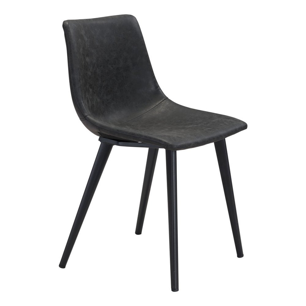 Set of Two Black Upholstered Faux Leather Dining Side Chairs