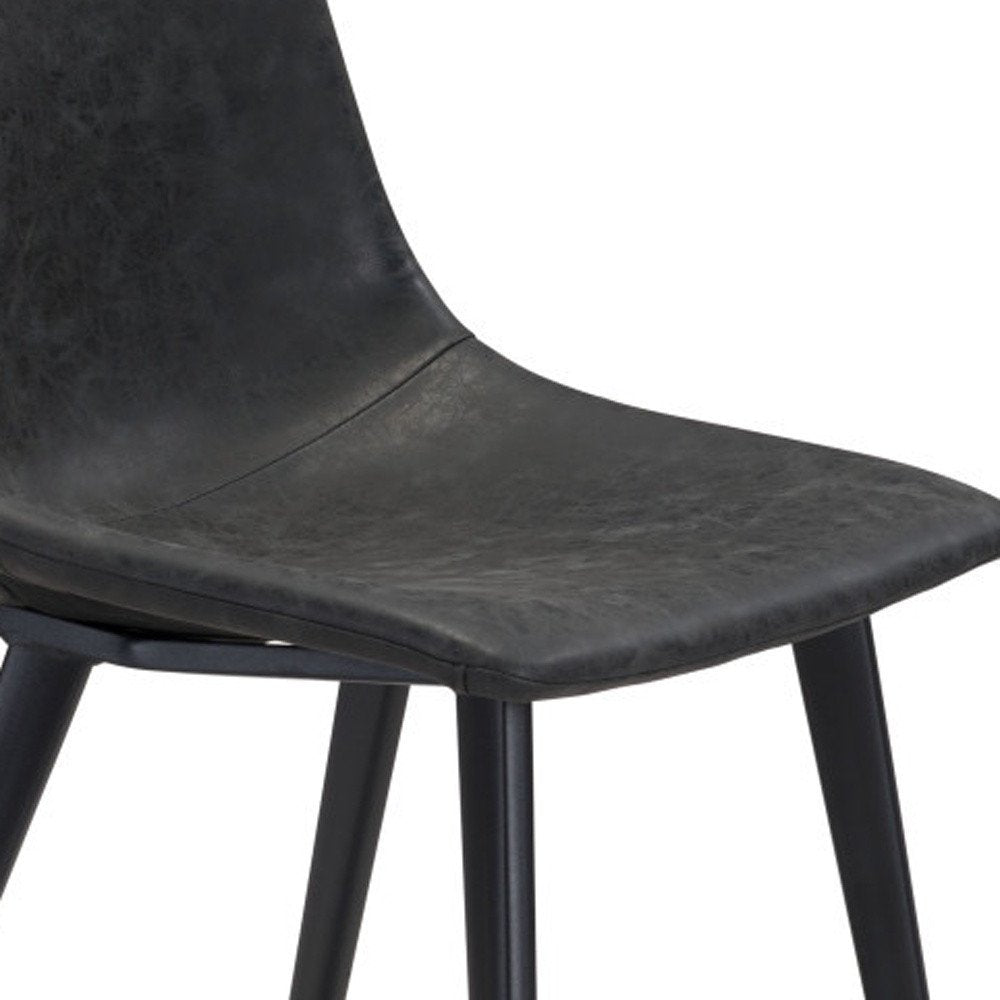 Set of Two Black Upholstered Faux Leather Dining Side Chairs