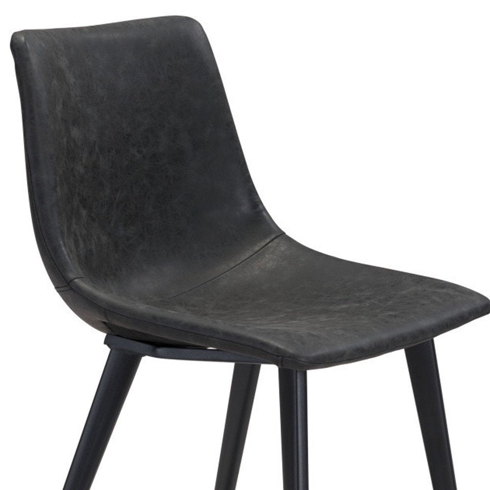 Set of Two Black Upholstered Faux Leather Dining Side Chairs