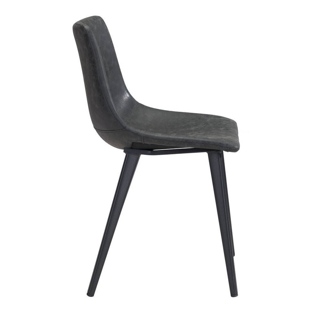 Set of Two Black Upholstered Faux Leather Dining Side Chairs