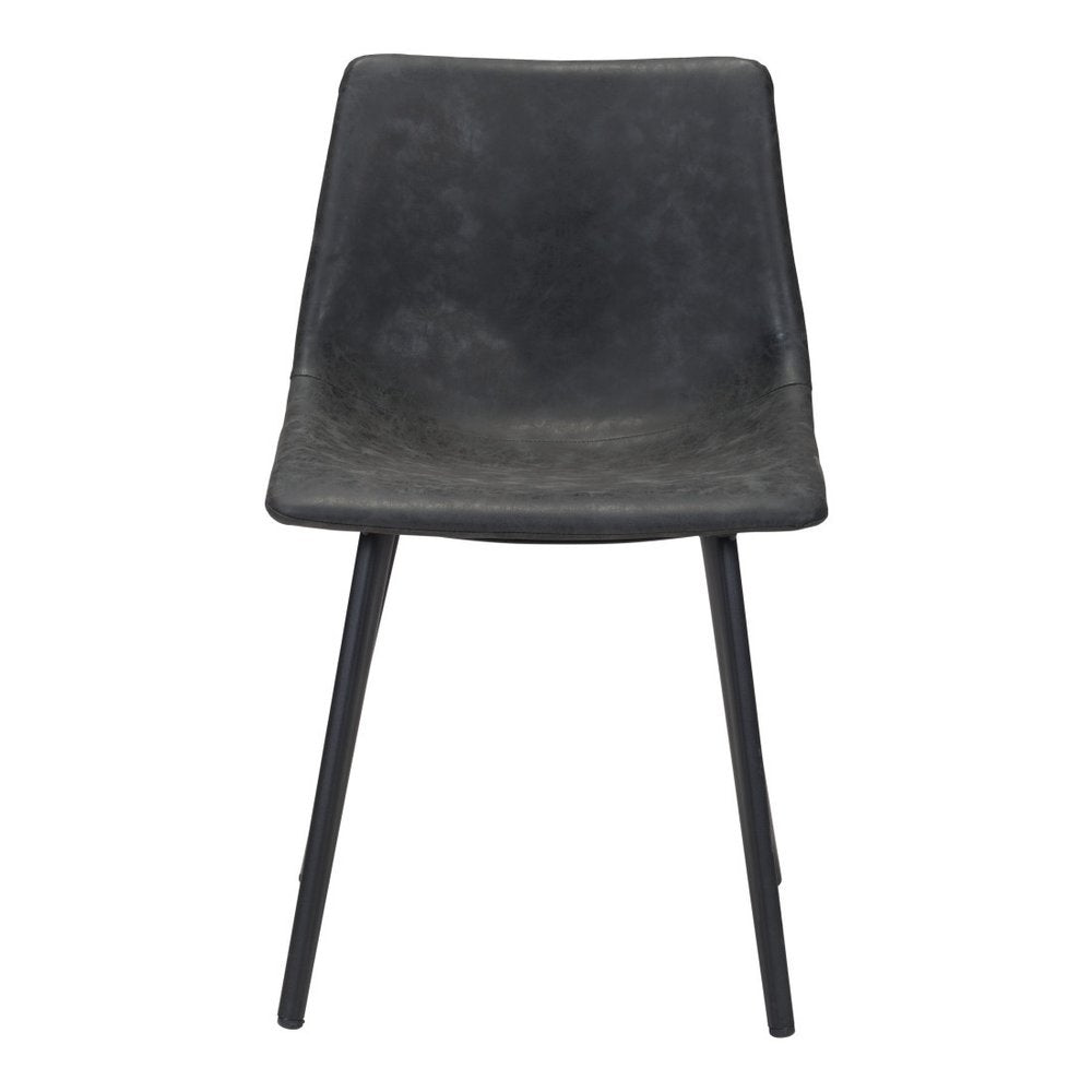 Set of Two Black Upholstered Faux Leather Dining Side Chairs