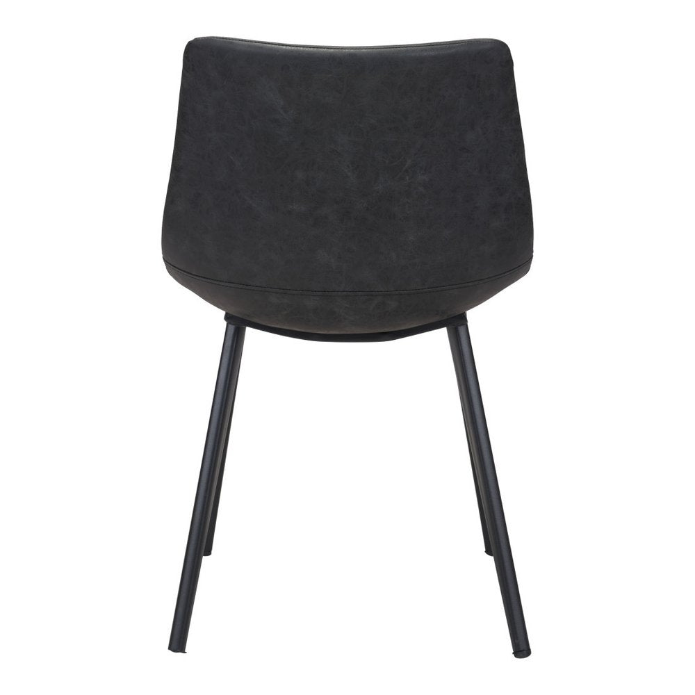 Set of Two Black Upholstered Faux Leather Dining Side Chairs