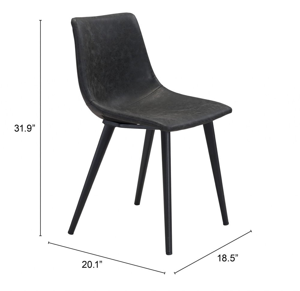Set of Two Black Upholstered Faux Leather Dining Side Chairs