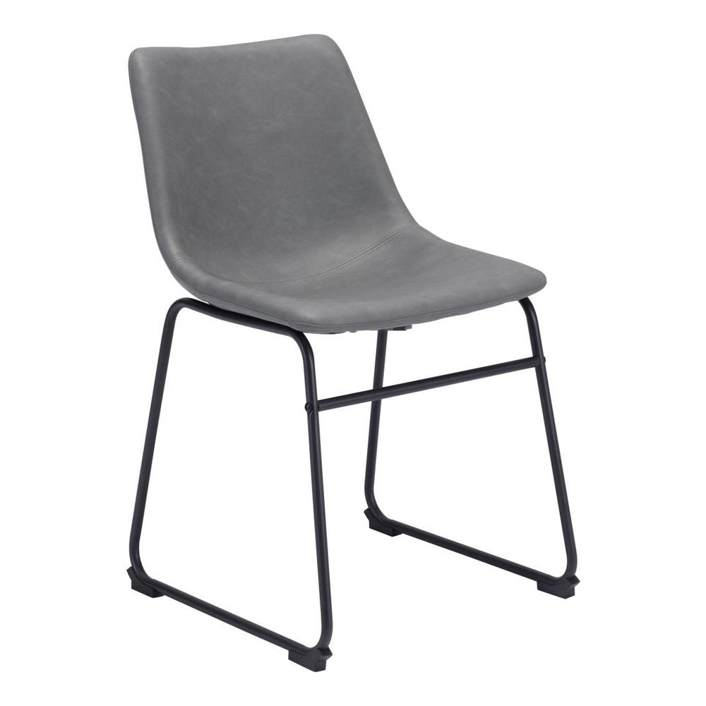 Set of Two Charcoal and Black Upholstered Velvet Dining Side Chairs