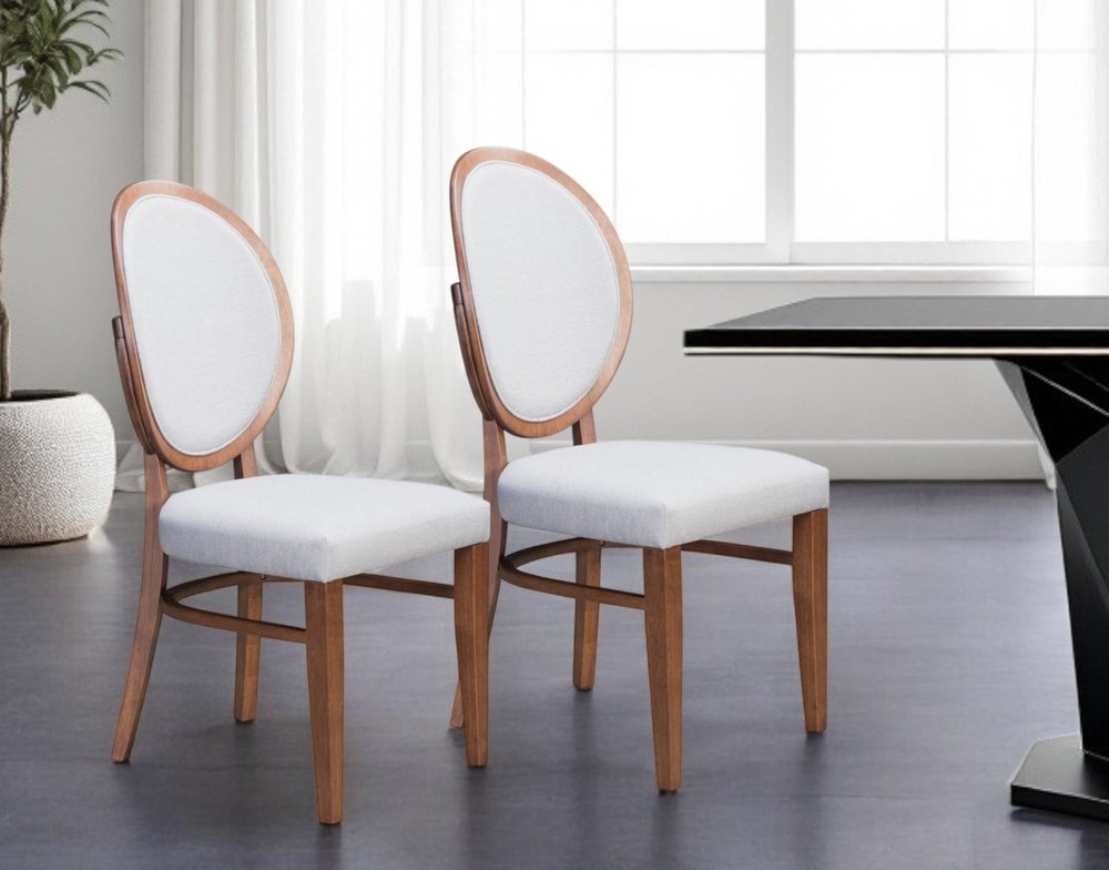 Set of Two Gray and Brown Upholstered Fabric King Louis Back Dining Side Chairs