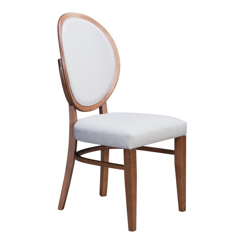 Set of Two Gray and Brown Upholstered Fabric King Louis Back Dining Side Chairs