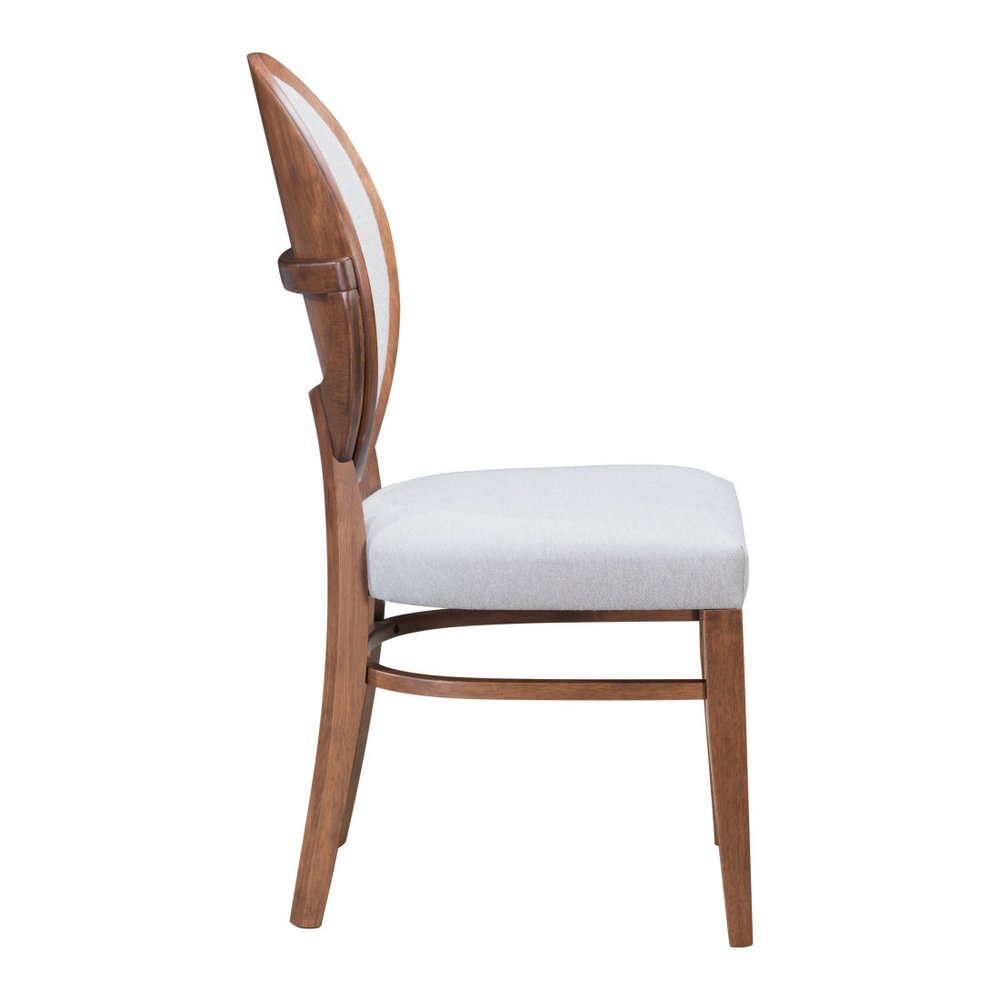 Set of Two Gray and Brown Upholstered Fabric King Louis Back Dining Side Chairs