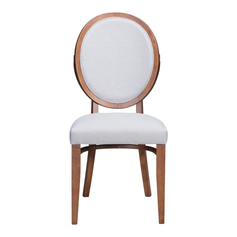 Set of Two Gray and Brown Upholstered Fabric King Louis Back Dining Side Chairs