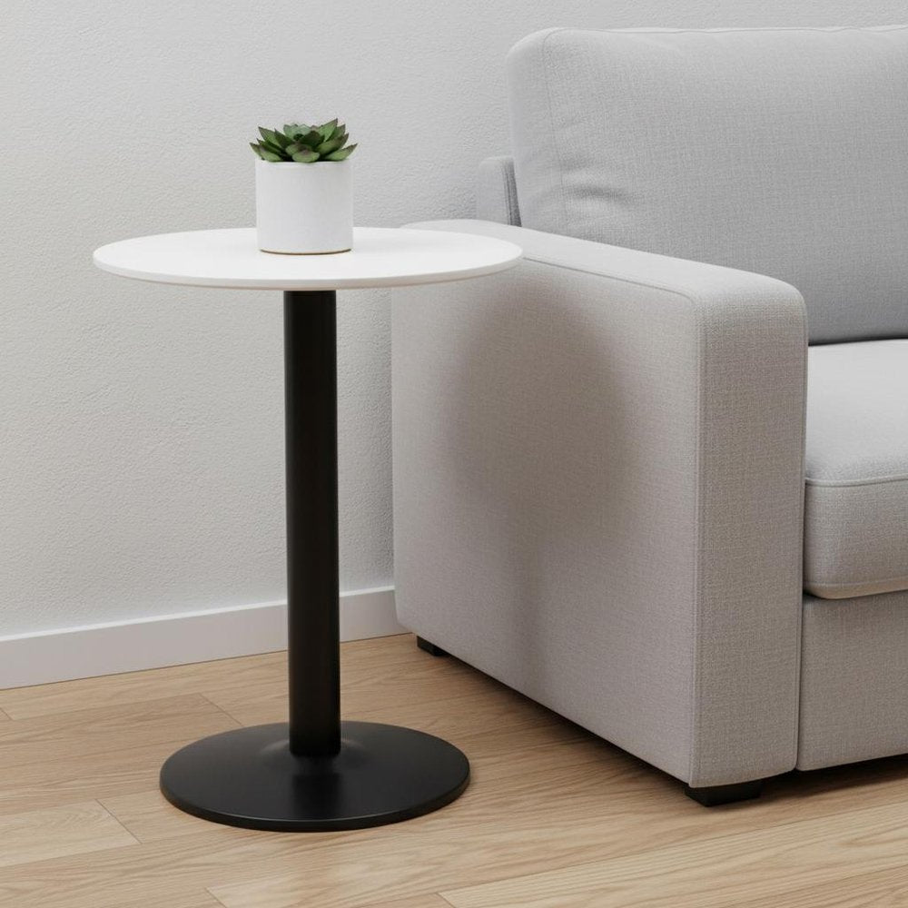 White and Black Wood and Steel Round Pedestal End Table - 30-inch