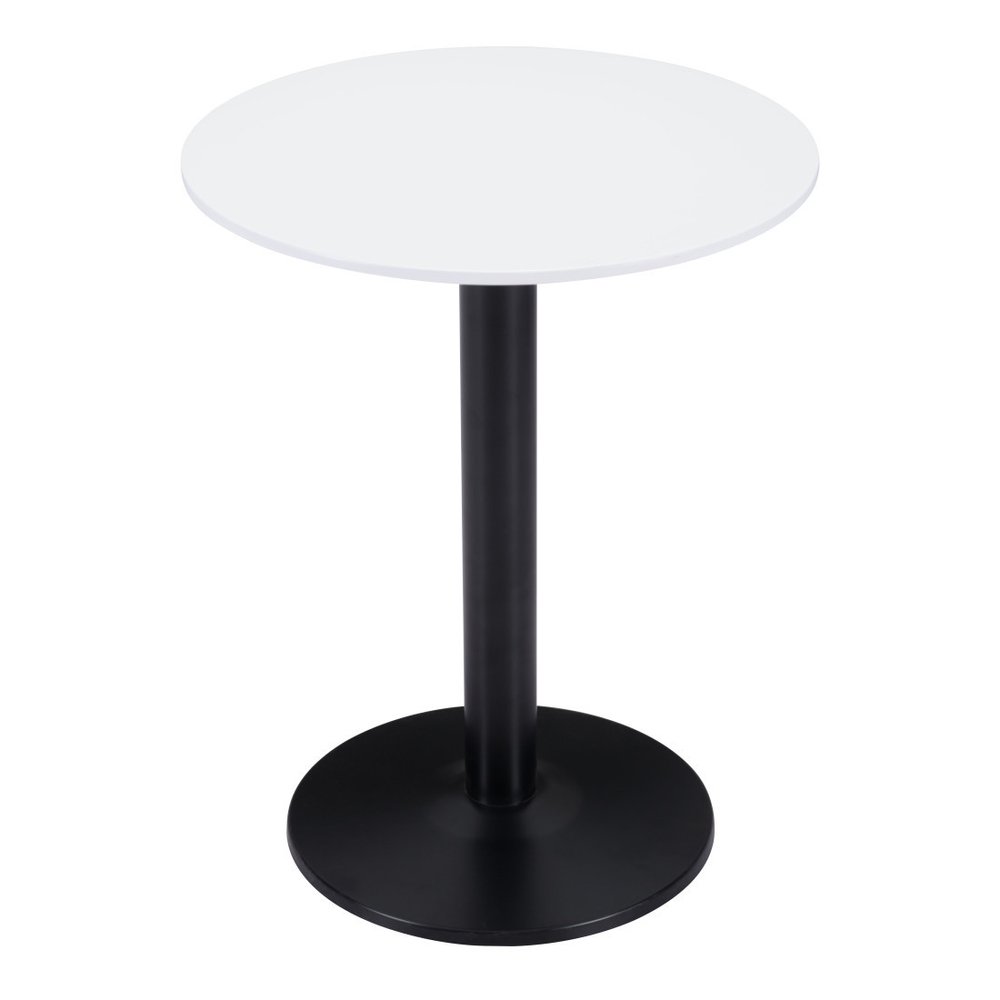 White and Black Wood and Steel Round Pedestal End Table - 30-inch