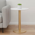 White and Gold Wood and Steel Pedestal End Table - 30-inch