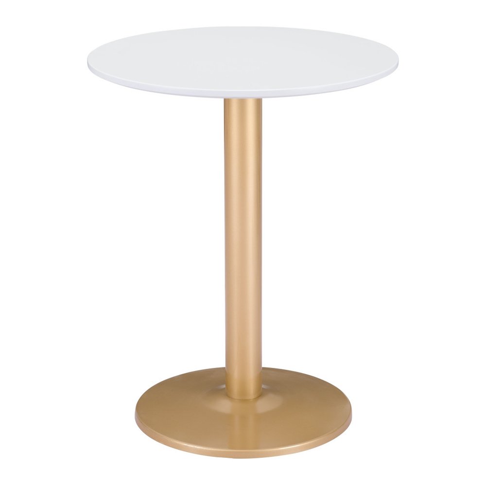White and Gold Wood and Steel Pedestal End Table - 30-inch