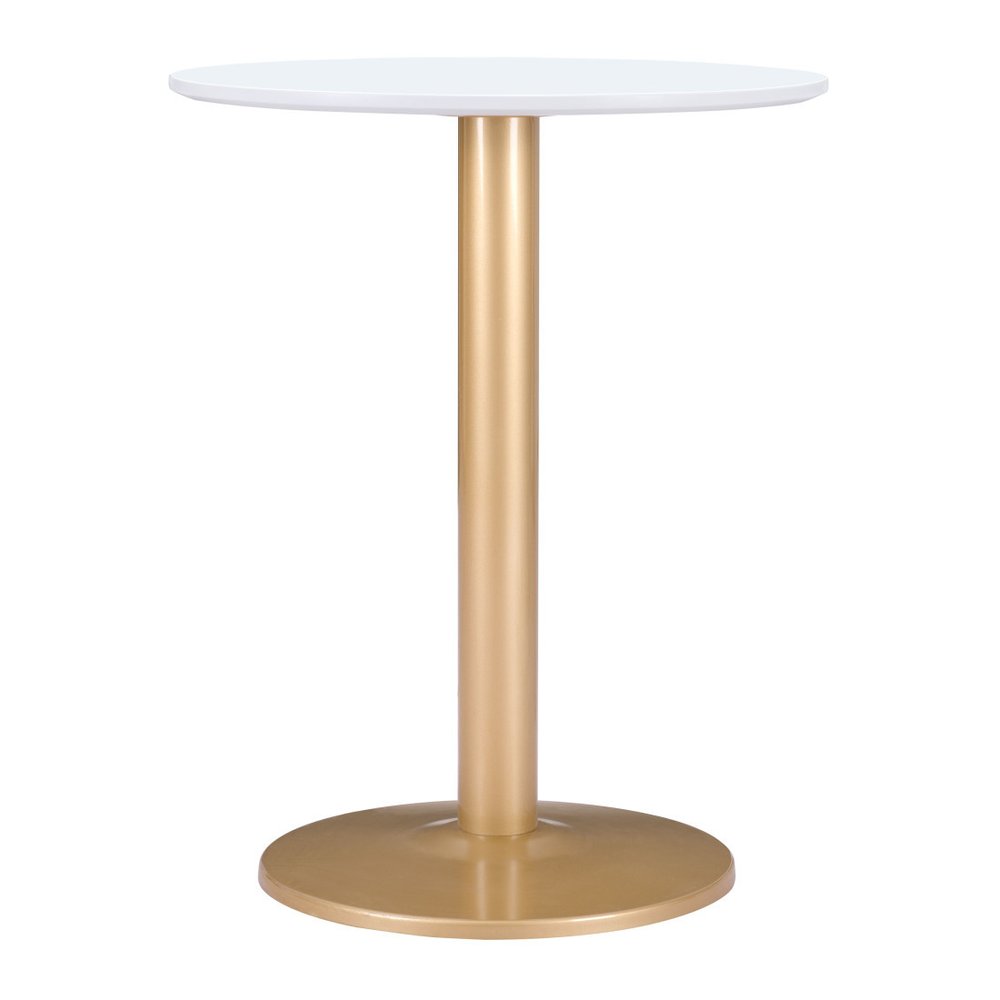 White and Gold Wood and Steel Pedestal End Table - 30-inch