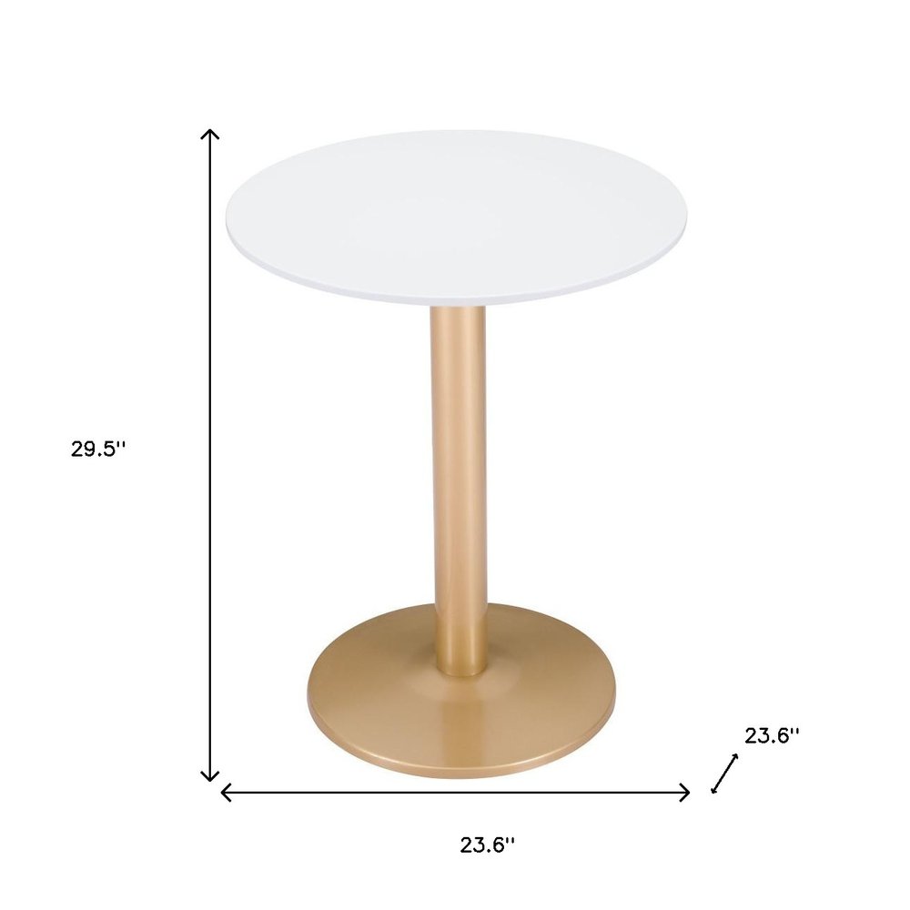 White and Gold Wood and Steel Pedestal End Table - 30-inch