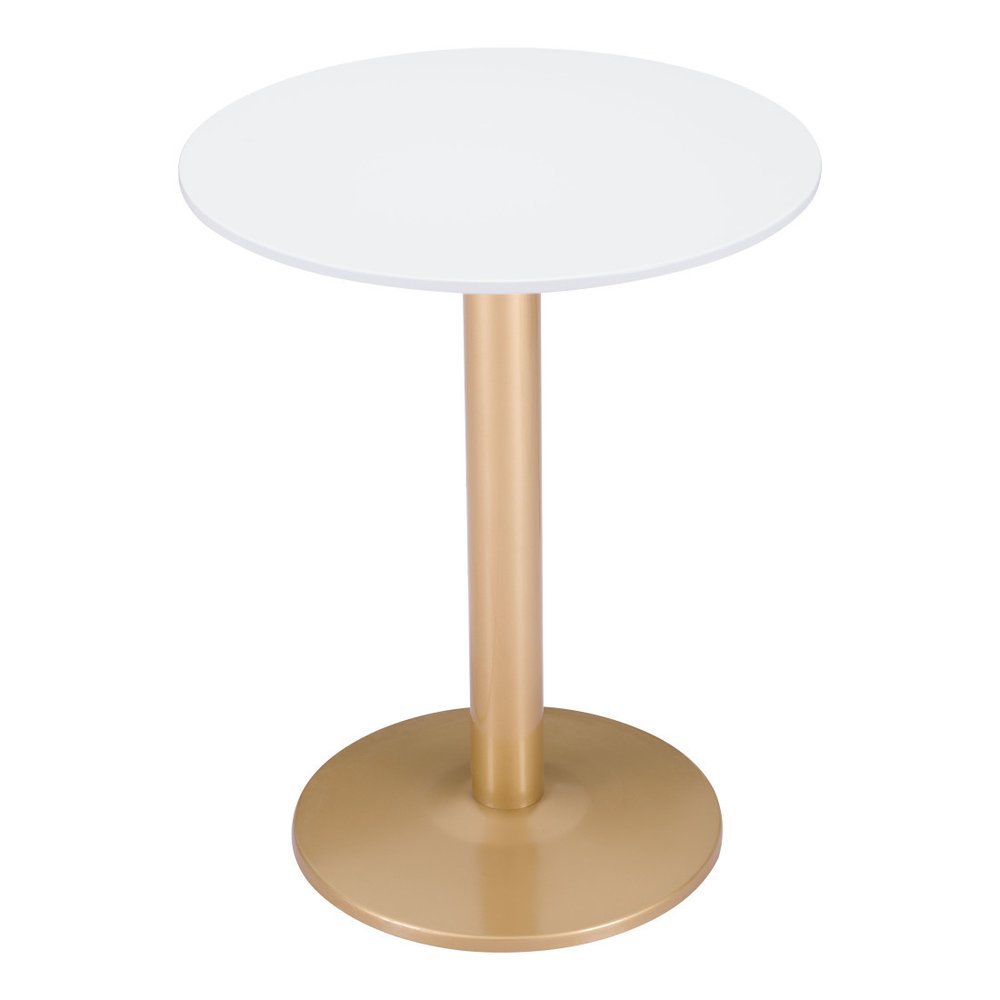 White and Gold Wood and Steel Pedestal End Table - 30-inch