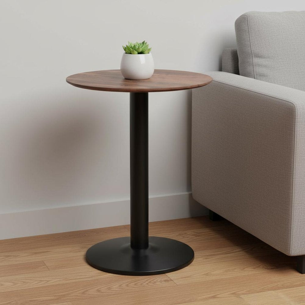 Black and Brown Wood and Steel Pedestal End Table - 30-inch
