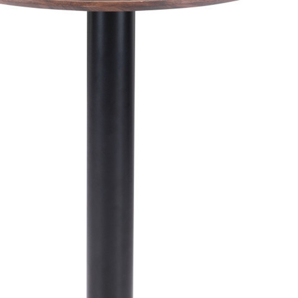 Black and Brown Wood and Steel Pedestal End Table - 30-inch