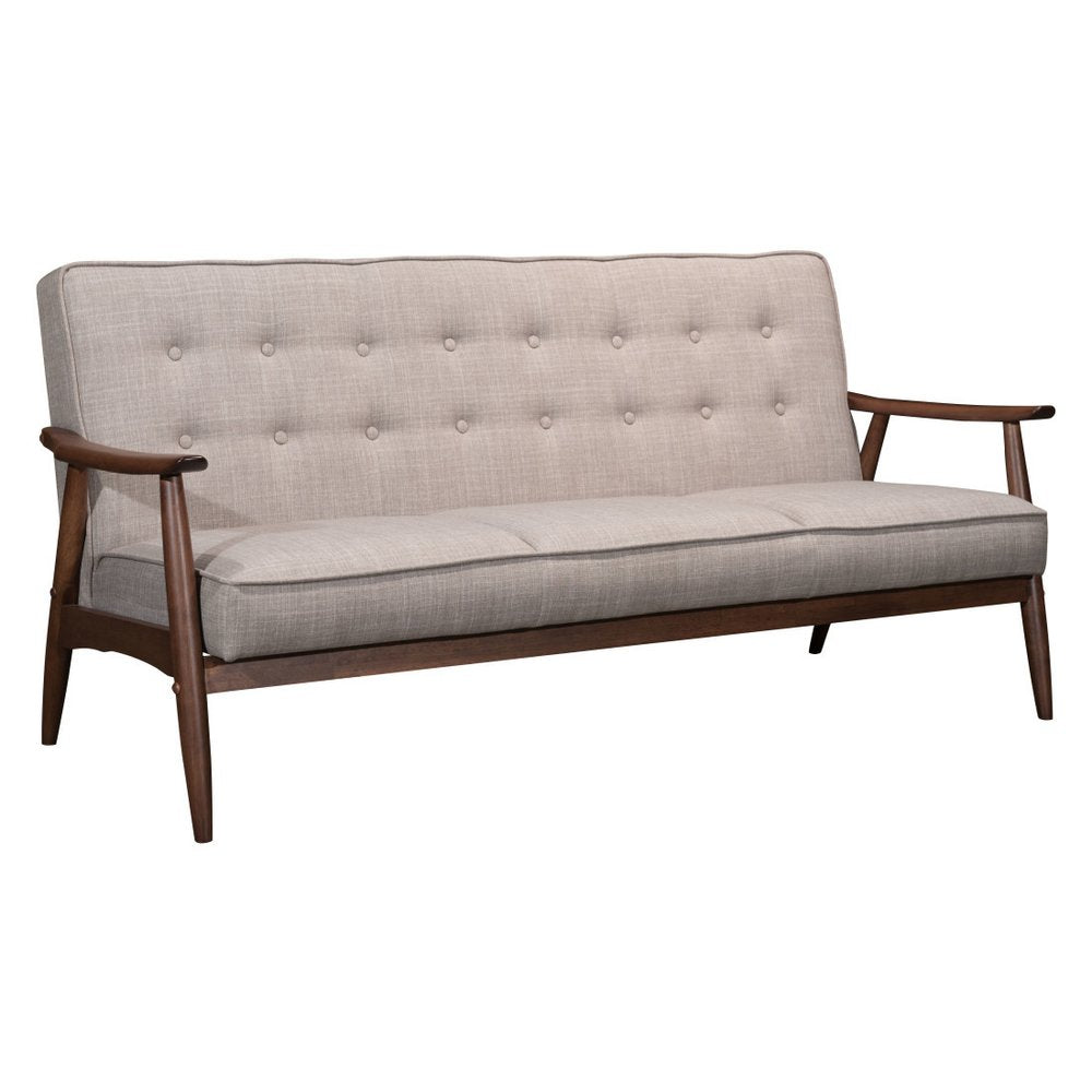 Beige Polyester Sofa with Brown Legs - 69-inch