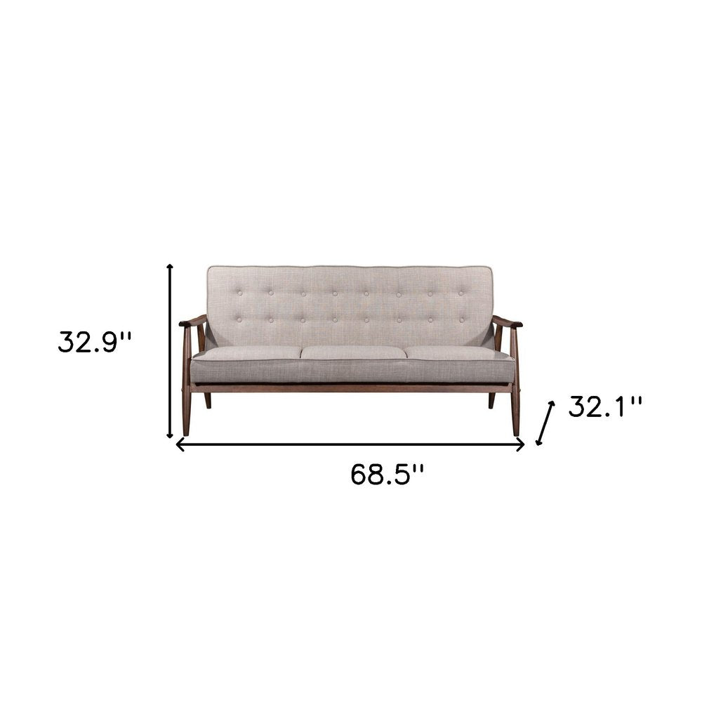 Beige Polyester Sofa with Brown Legs - 69-inch