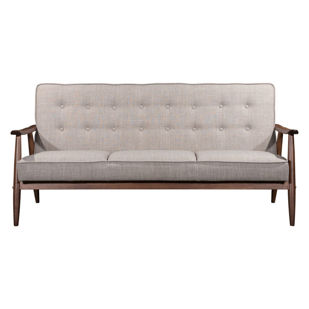Beige Polyester Sofa with Brown Legs - 69-inch