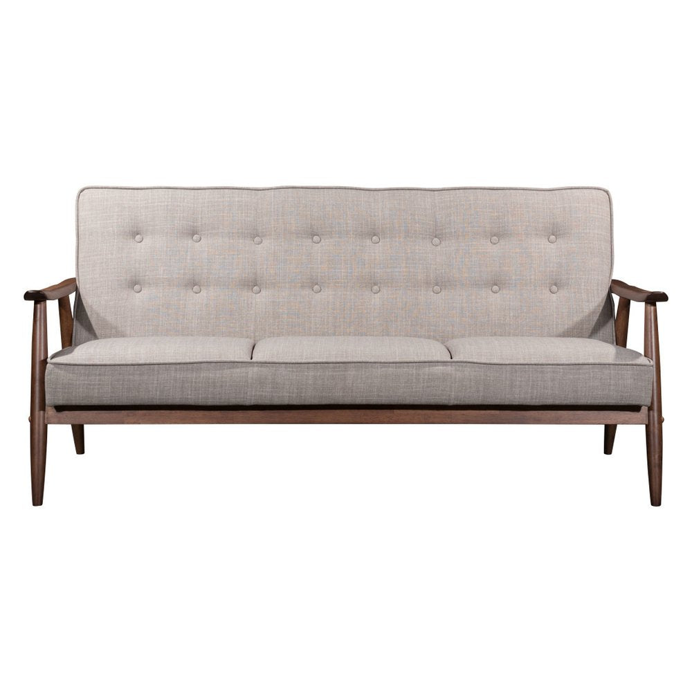 Beige Polyester Sofa with Brown Legs - 69-inch