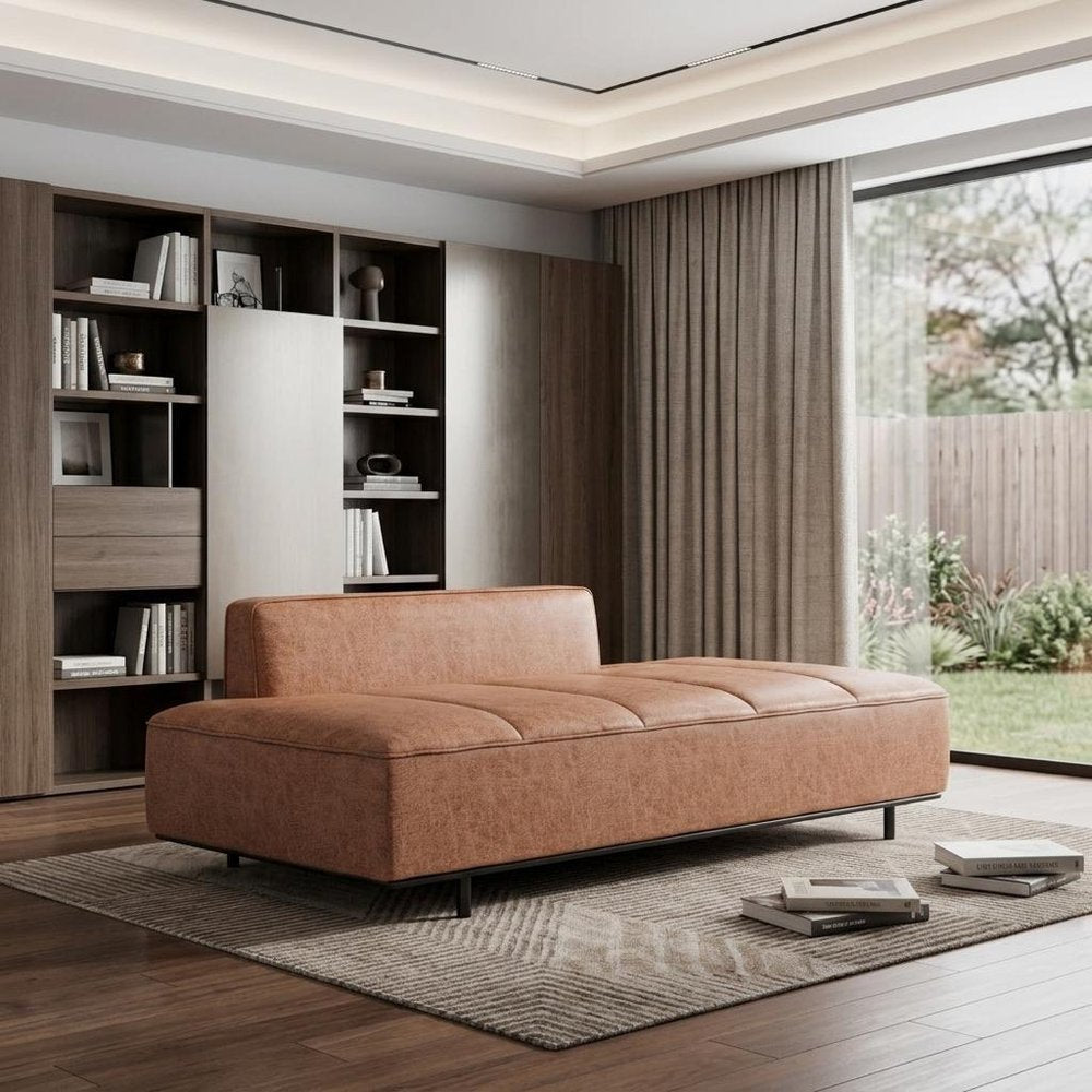 Brown Faux Leather Sofa with Black Legs - 79-inch