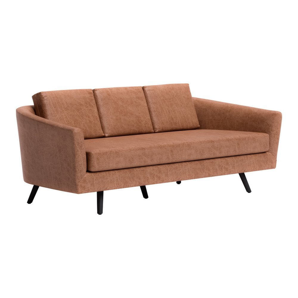 Brown Faux Leather Sofa with Black Legs - 79-inch