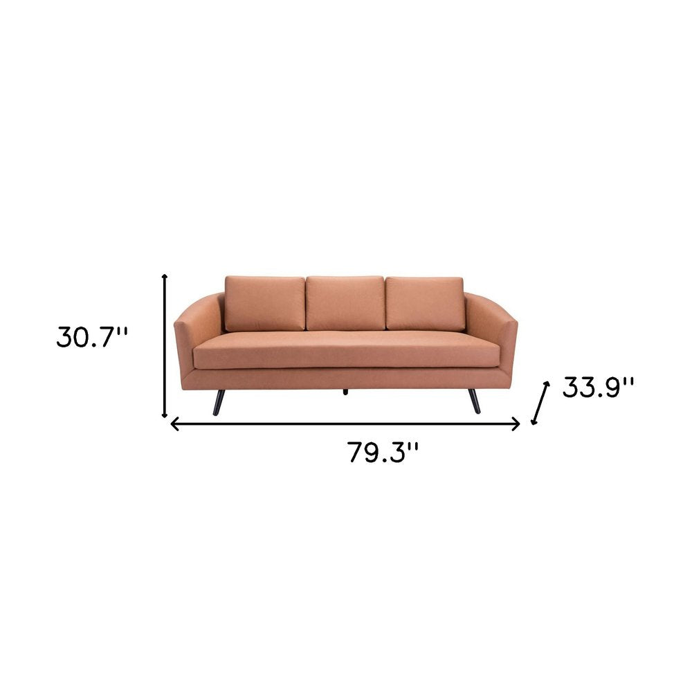 Brown Faux Leather Sofa with Black Legs - 79-inch