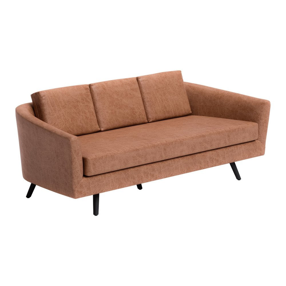 Brown Faux Leather Sofa with Black Legs - 79-inch