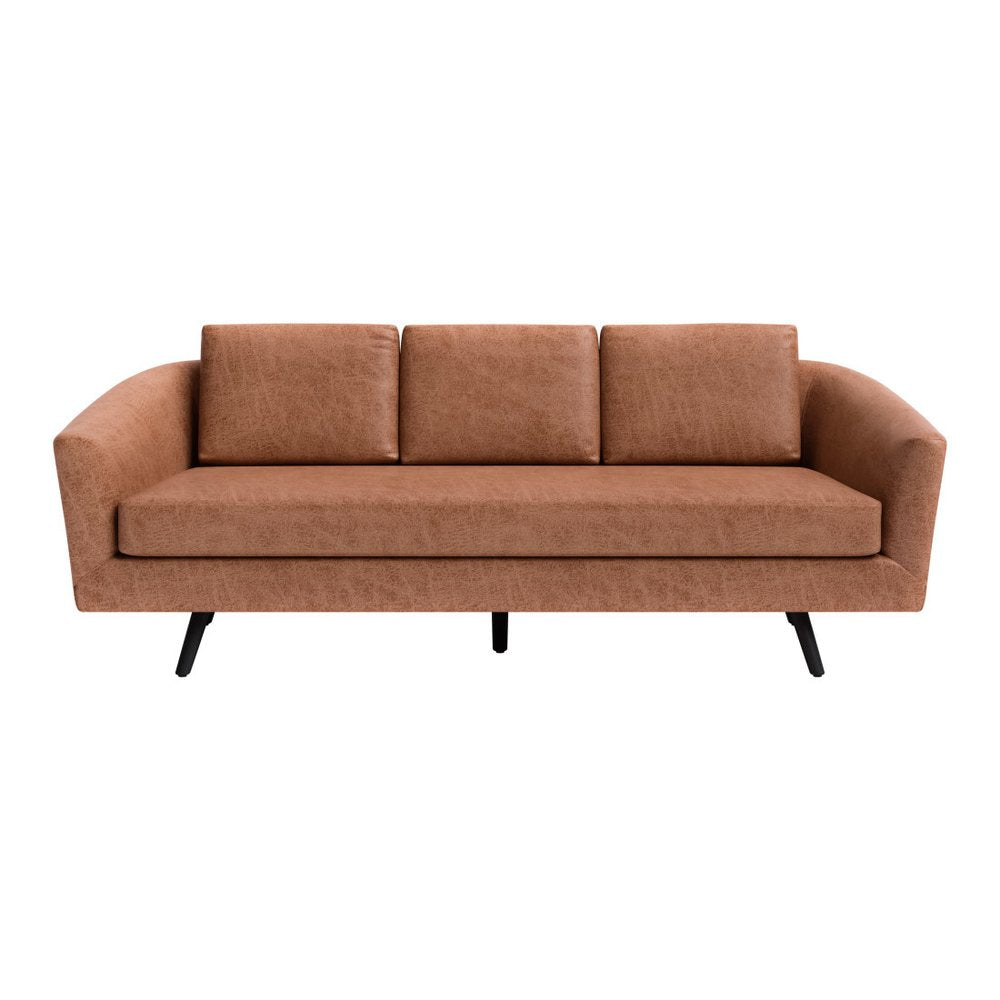 Brown Faux Leather Sofa with Black Legs - 79-inch