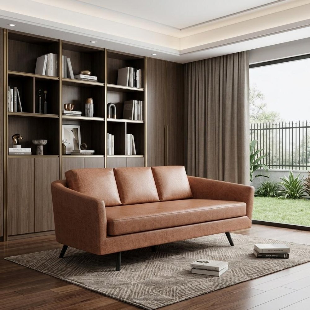 Brown Faux Leather Sofa with Black Legs - 79-inch