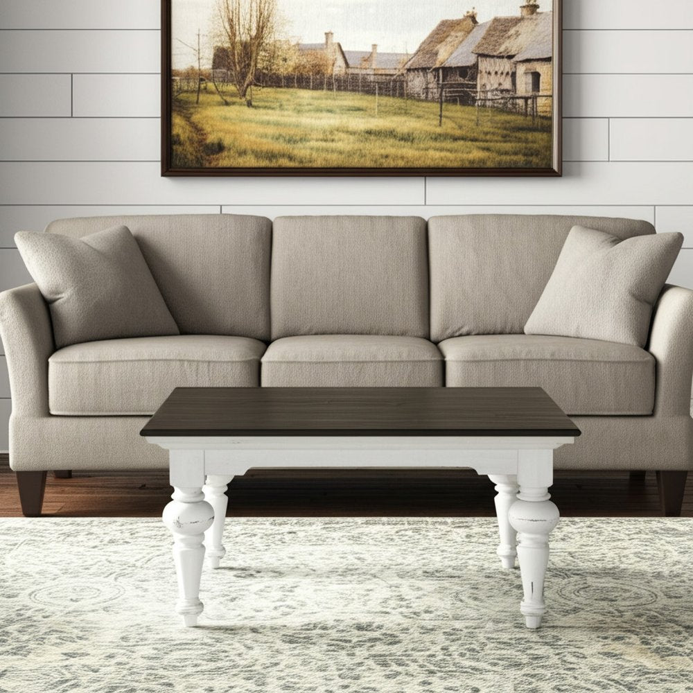 Brown and White Wood Square Distressed Coffee Table - 39-inch