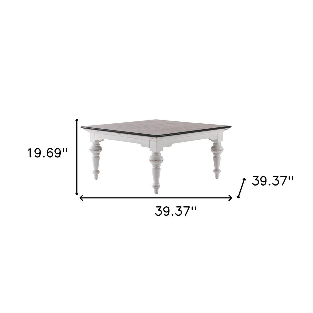 Brown and White Wood Square Distressed Coffee Table - 39-inch