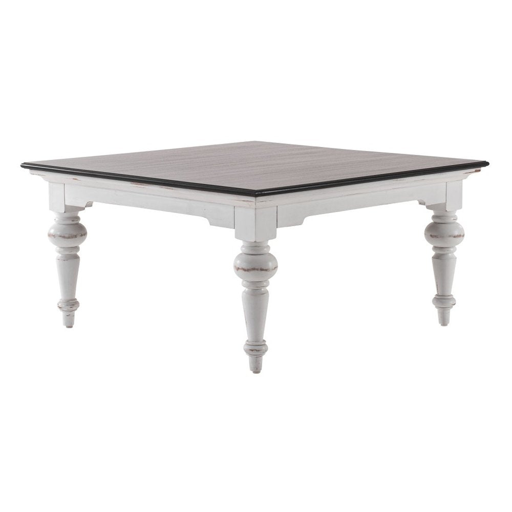 Brown and White Wood Square Distressed Coffee Table - 39-inch