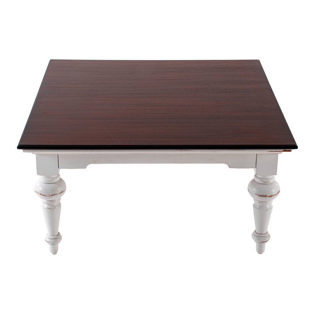 Brown and White Wood Square Distressed Coffee Table - 39-inch