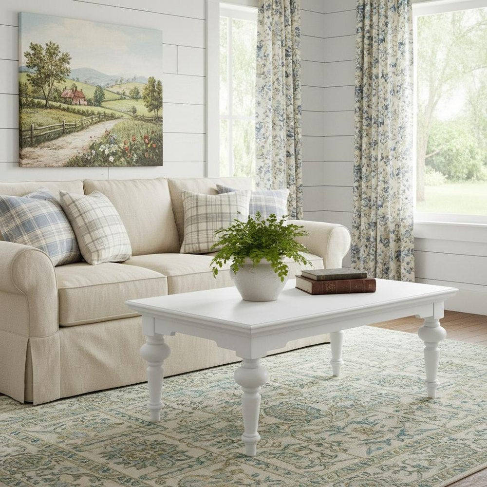White Solid Wood Coffee Table - 47-inch