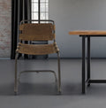Brown and Black Leather Metal Open Back Dining Side Chair