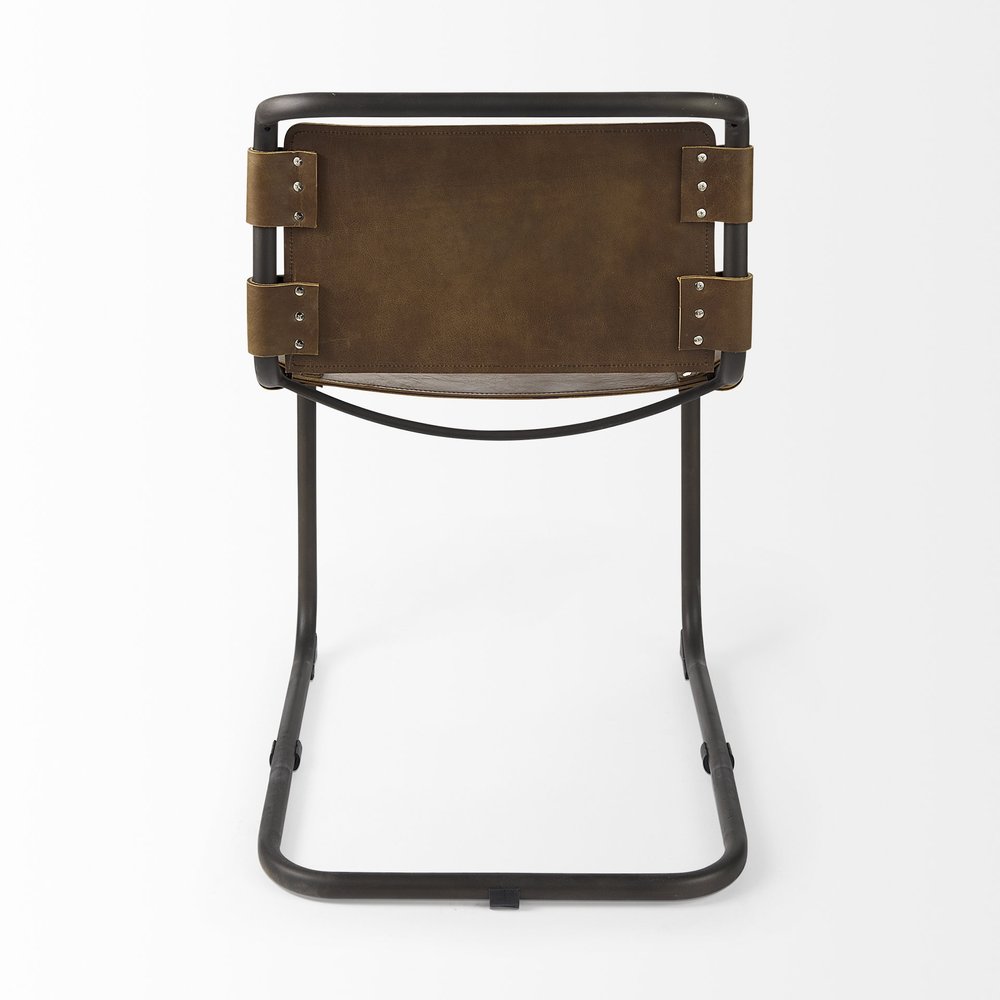Brown and Black Leather Metal Open Back Dining Side Chair