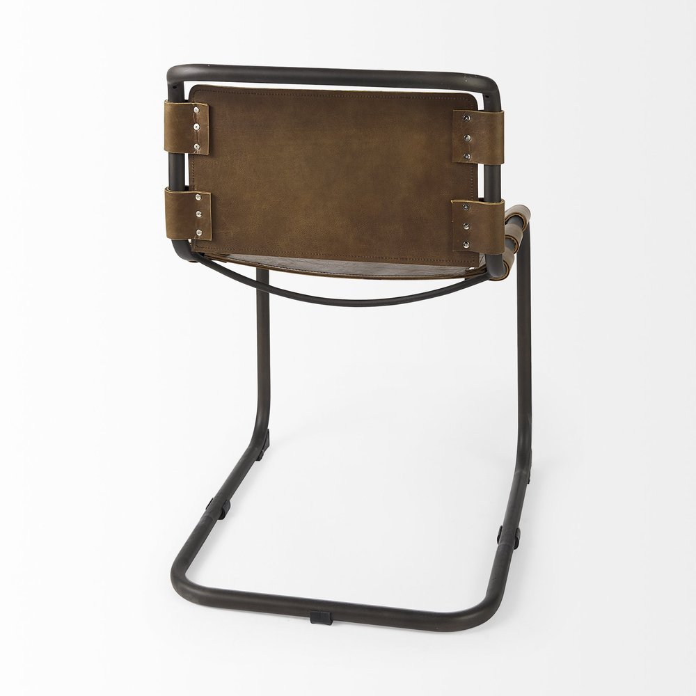 Brown and Black Leather Metal Open Back Dining Side Chair