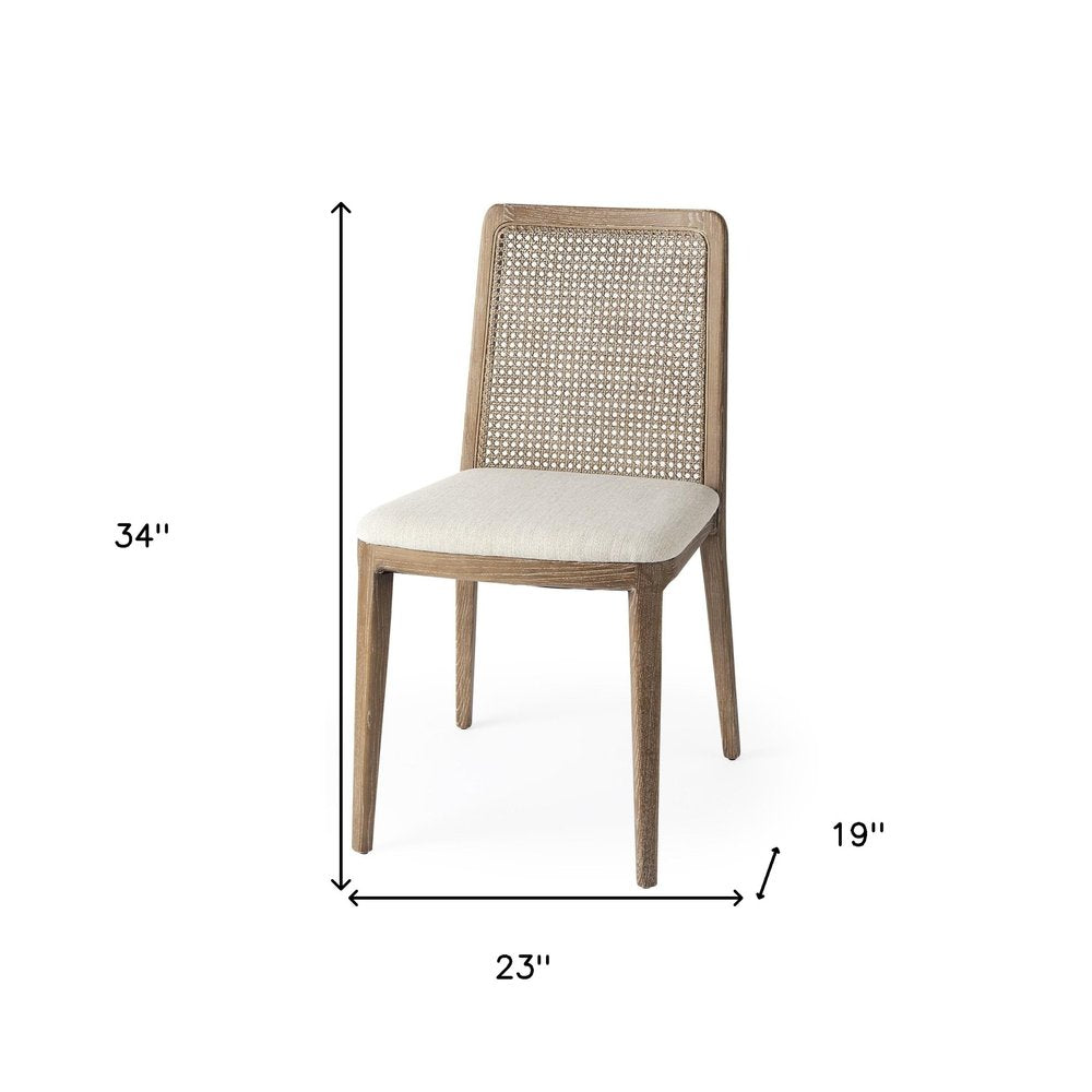 Set of Two Cream and Brown Upholstered Fabric Cross Back Side Chairs