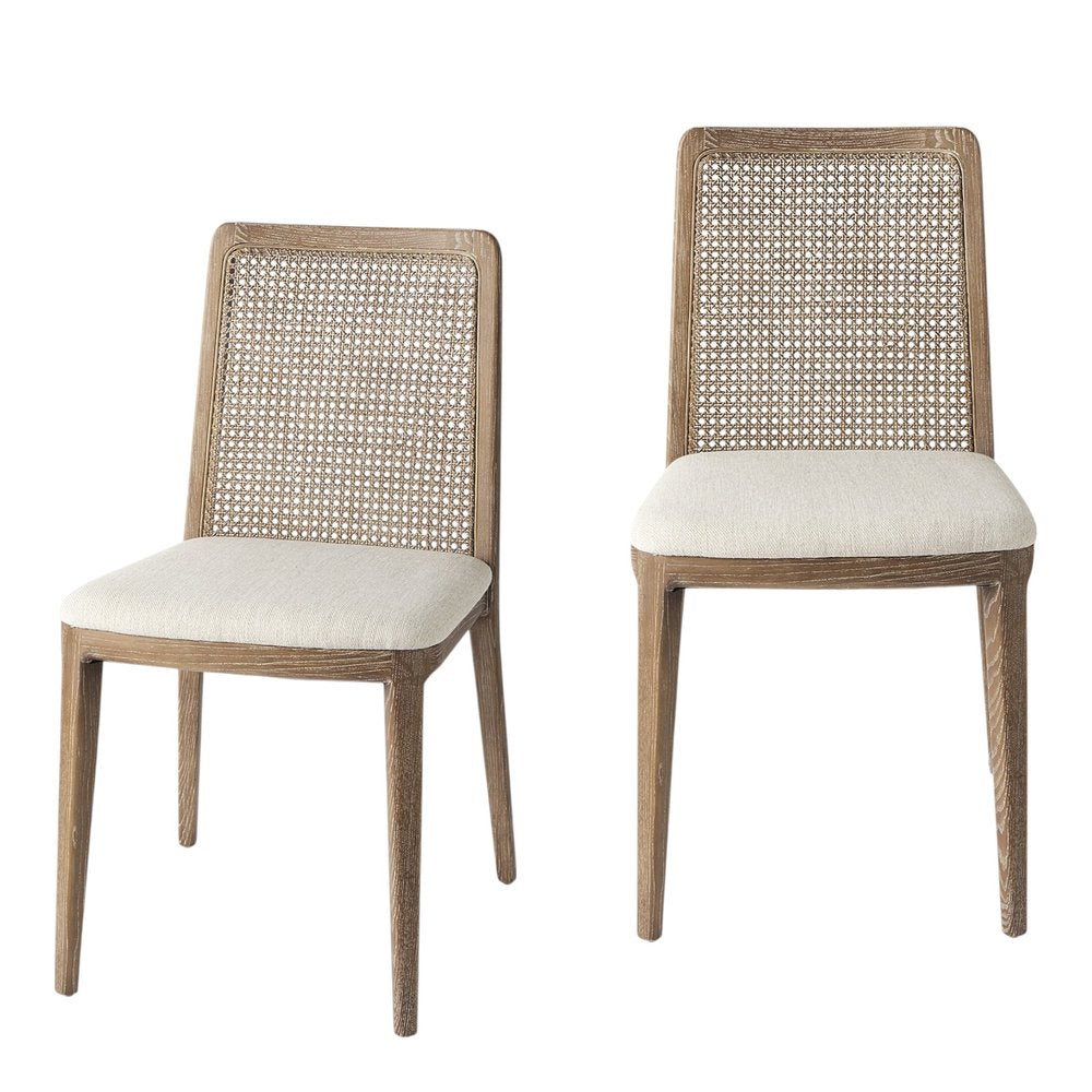 Set of Two Cream and Brown Upholstered Fabric Cross Back Side Chairs