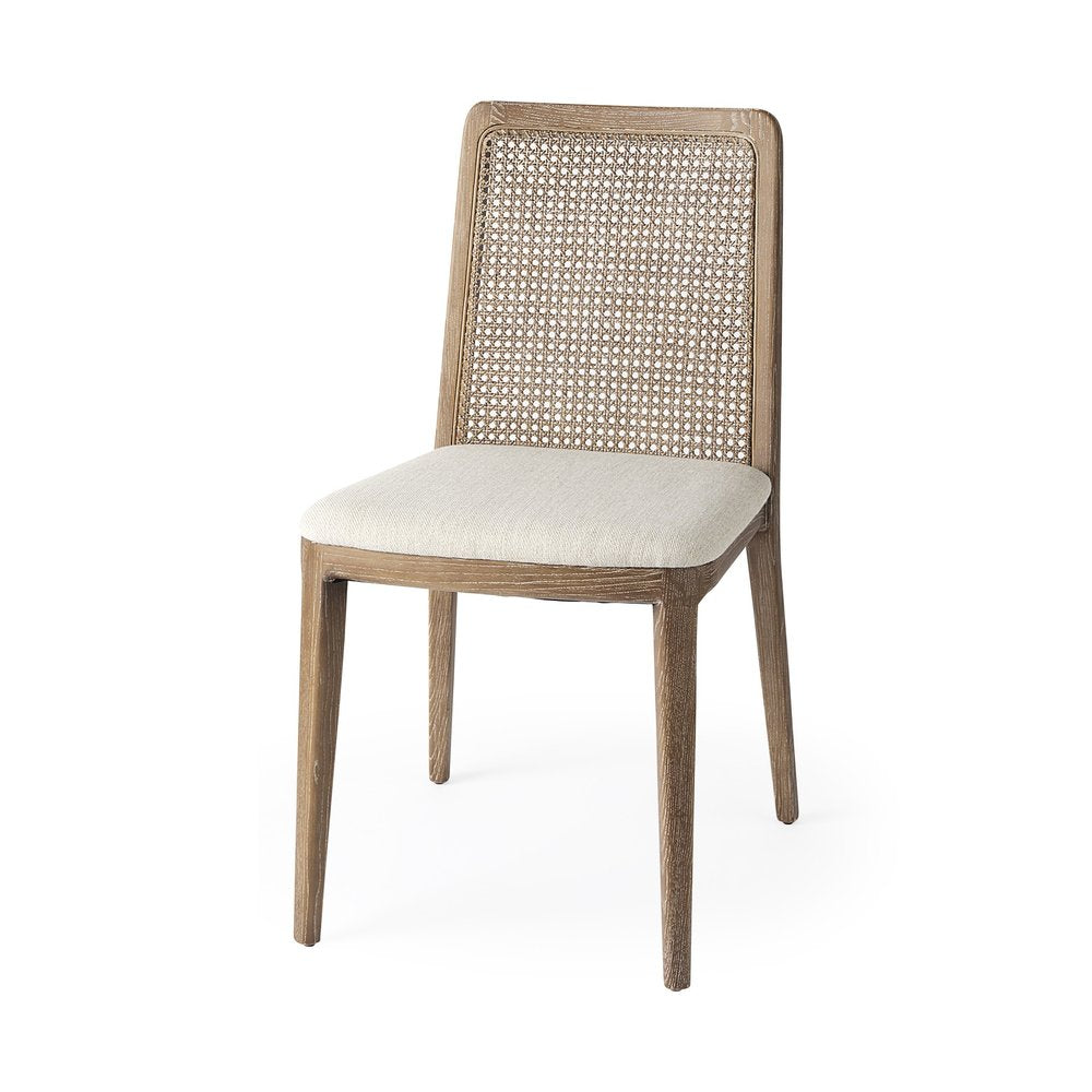 Set of Two Cream and Brown Upholstered Fabric Cross Back Side Chairs