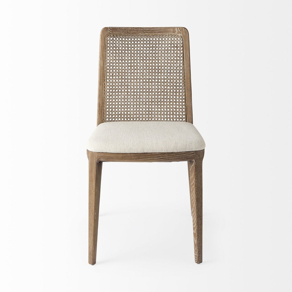 Set of Two Cream and Brown Upholstered Fabric Cross Back Side Chairs